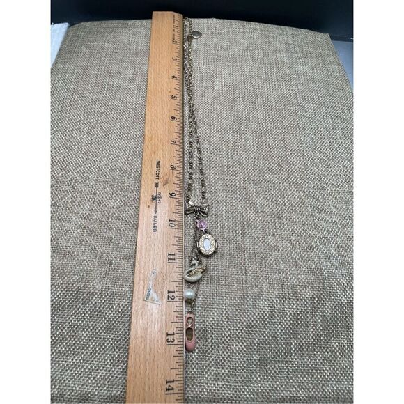 Vintage Betsey Johnson Ballet Theme Necklace Swan Frame Shoe Pearl and Bow - Picture 3 of 7
